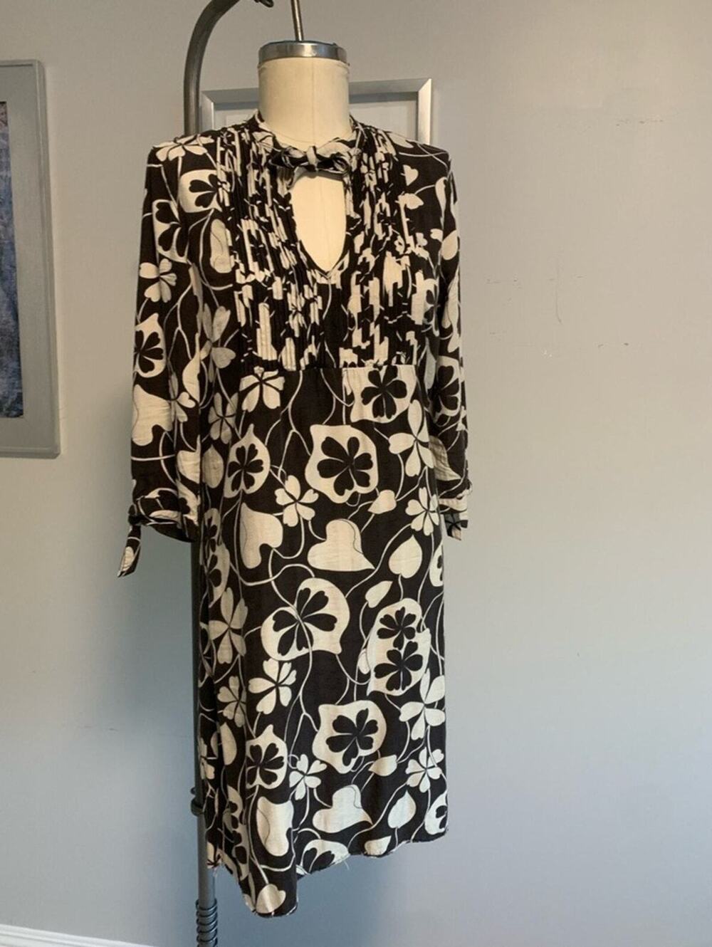 Lucky Brand Hearts and Clovers Black and White Floral Dress Women’s Medium